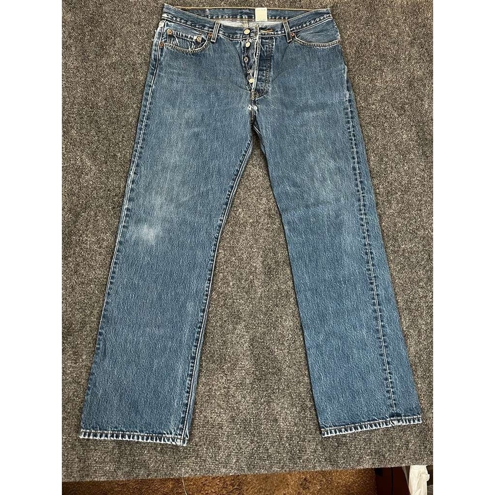 Y2K Levis 501 Jeans Mens 36x34 Blue Medium Wash Straight‎ Skinny Button Fly